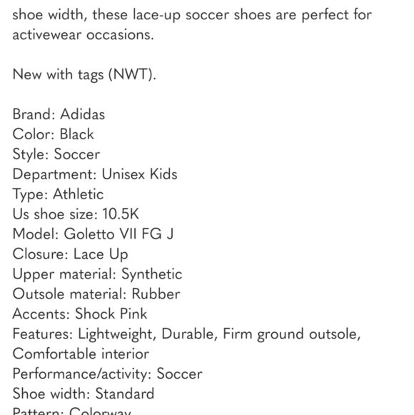 Adidas Goletto VII FG J Youth Soccer Cleats Black Pink Size 4.5 Youth - Picture 11 of 11